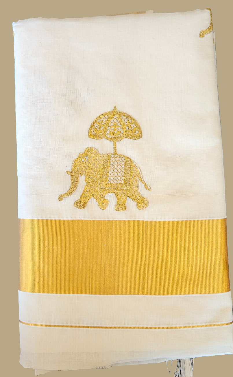 Kerala cotton saree with embroidery