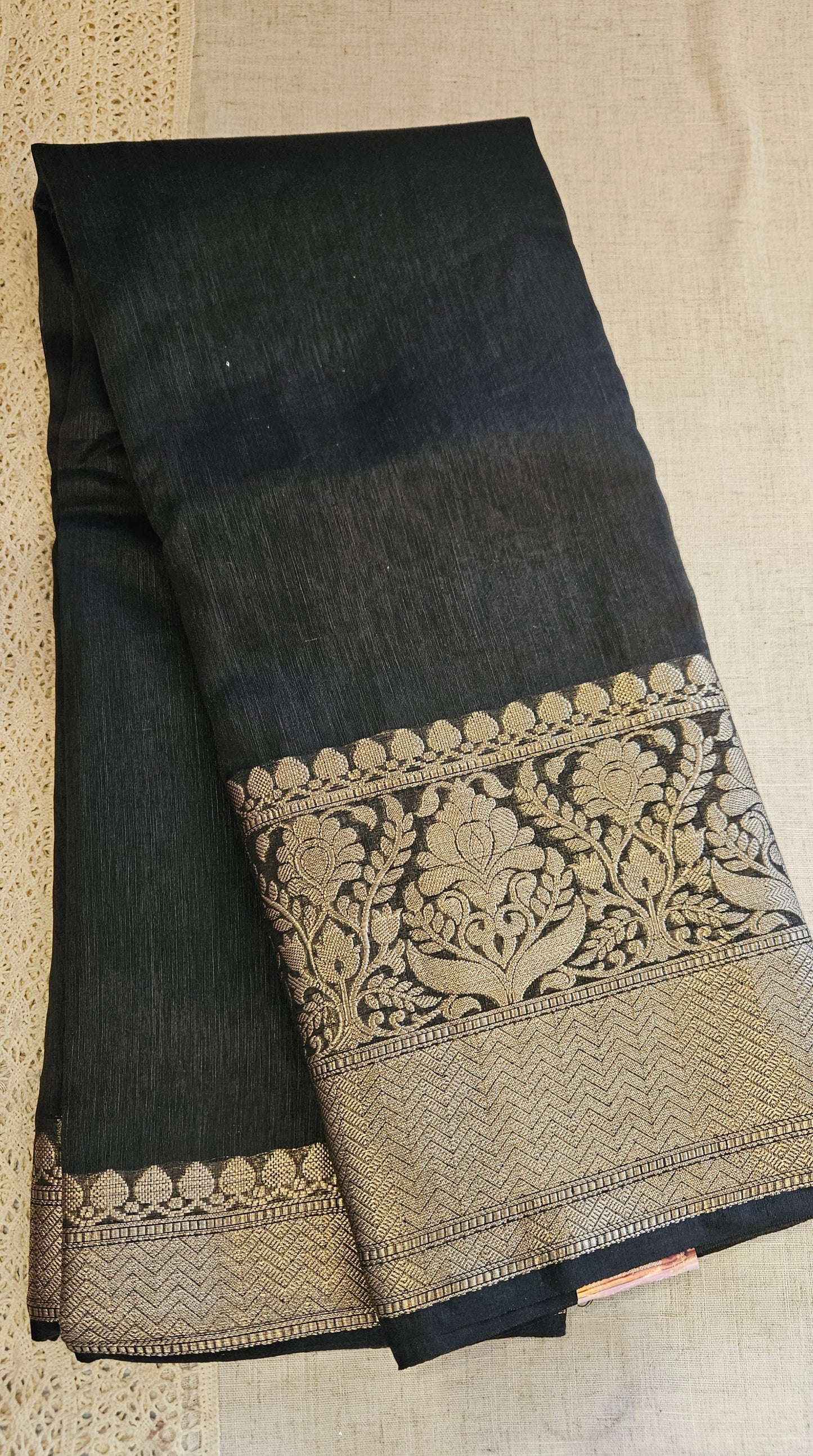 Silk linen Saree with Banarasi borders