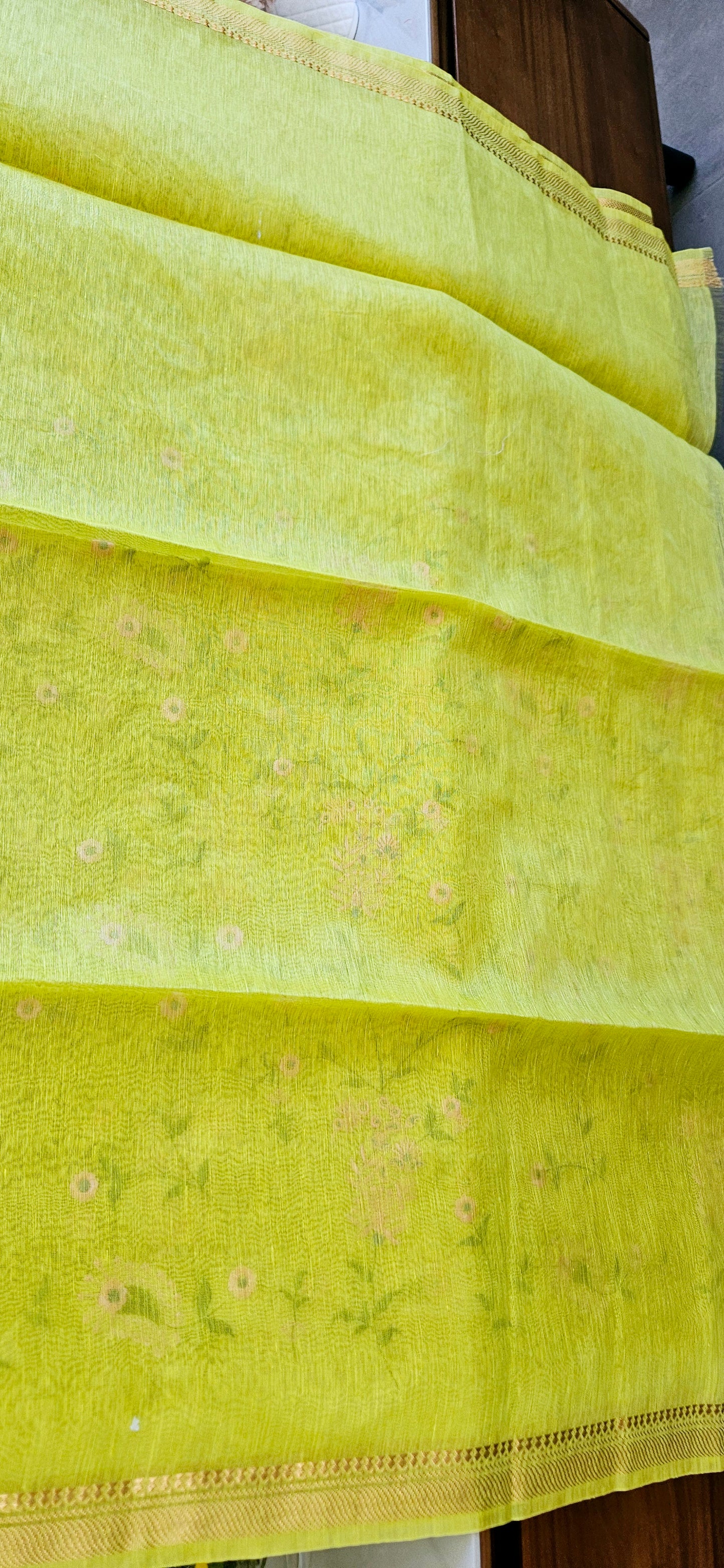 Silk linen with embroidery saree