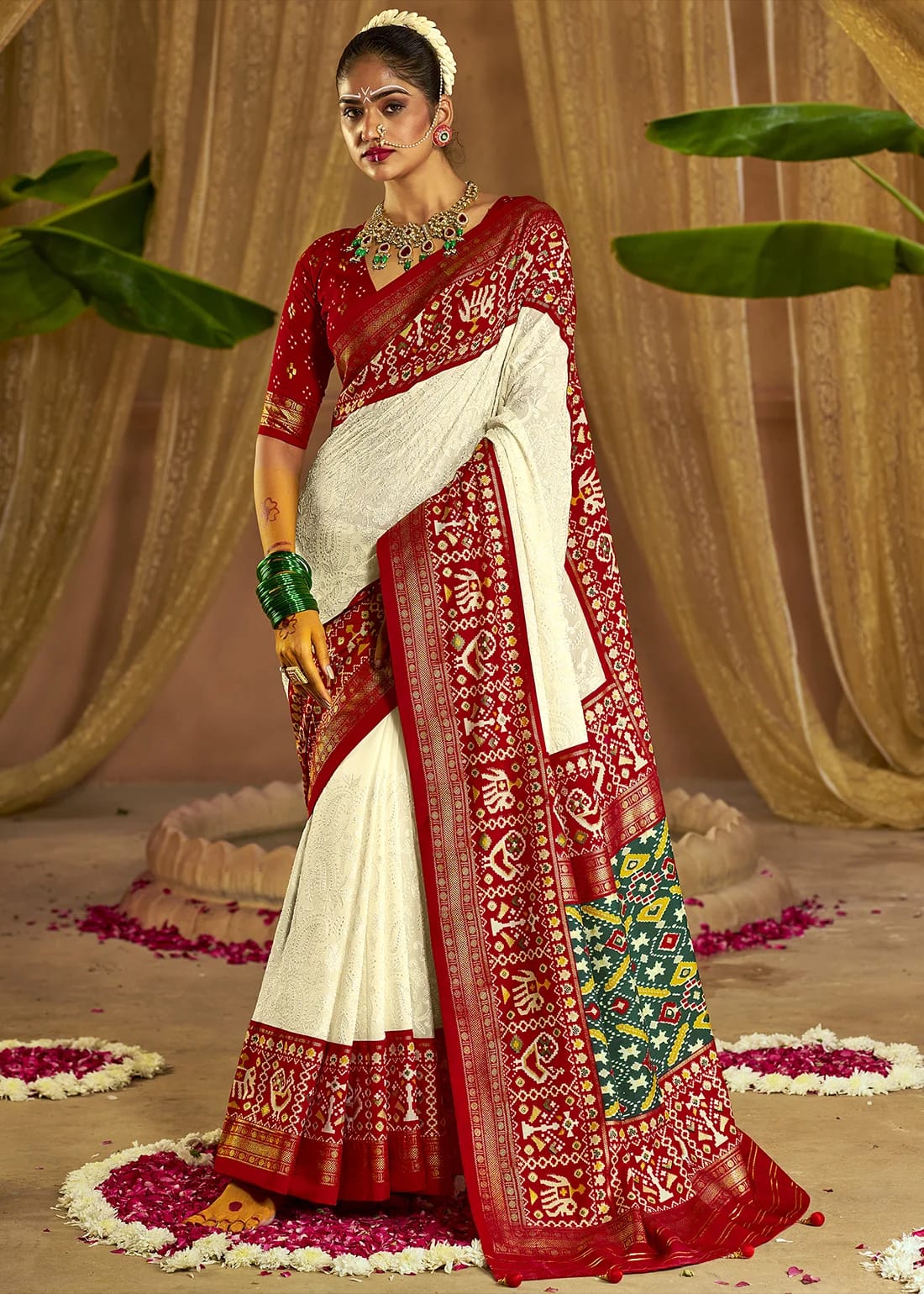 Chikankari Saree with Patola Border and Pallu