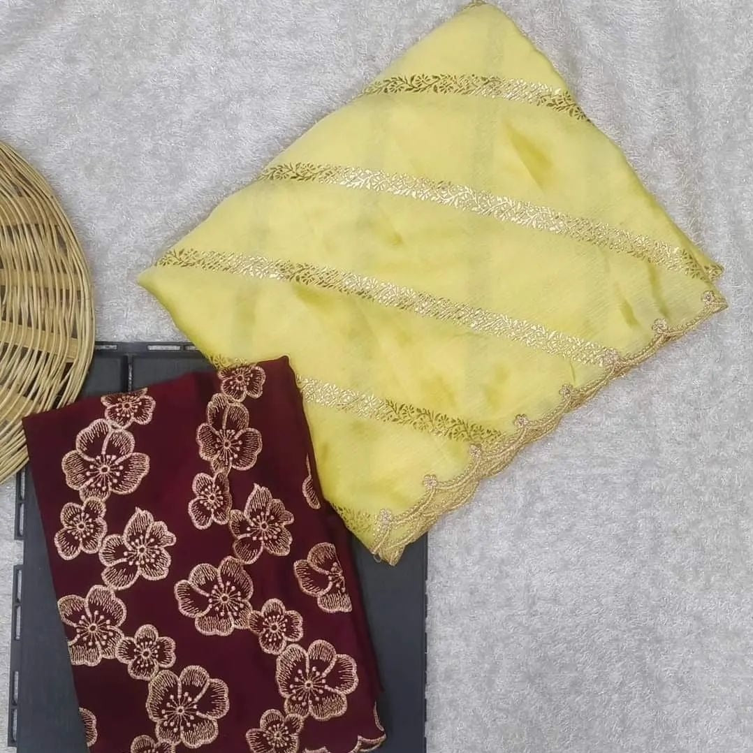 Chinnon silk saree with foil print design