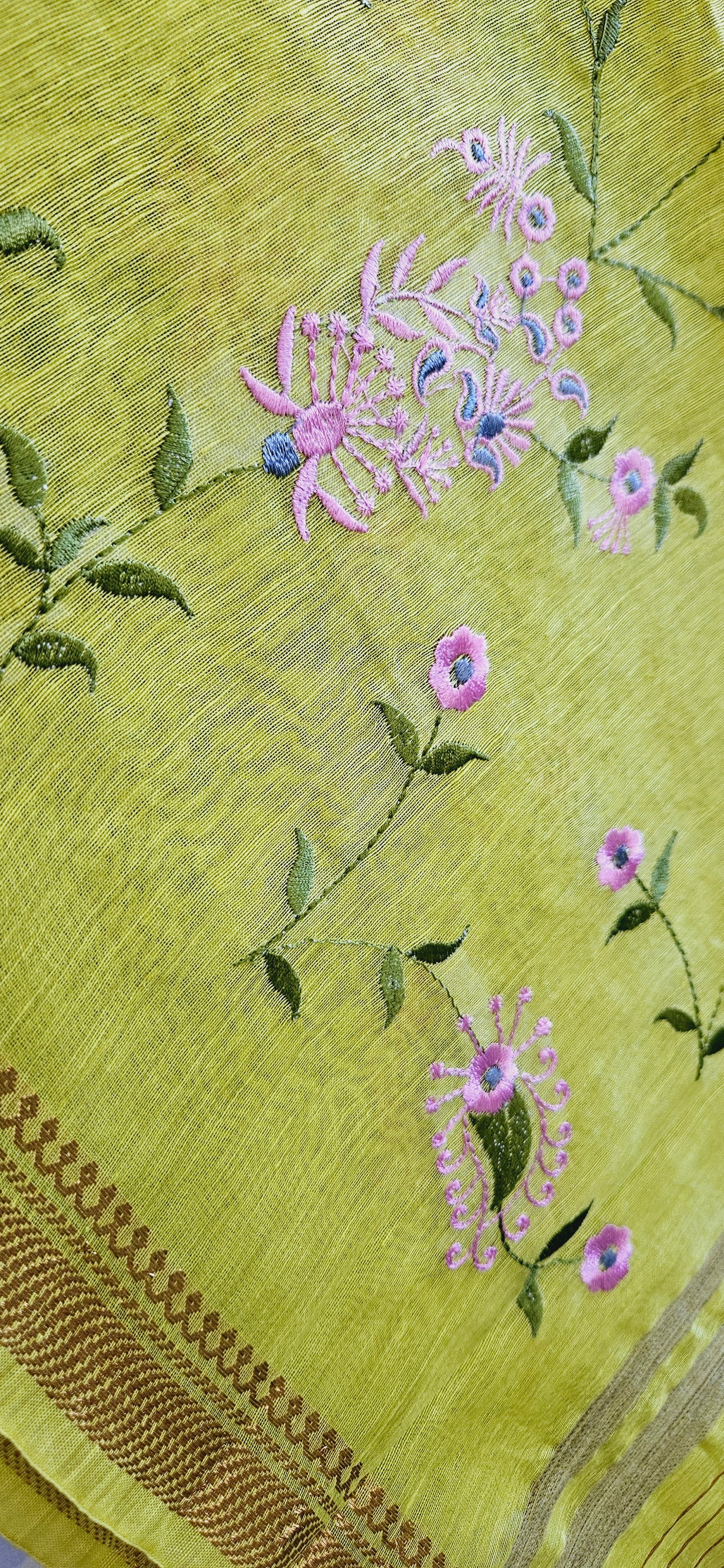Silk linen with embroidery saree