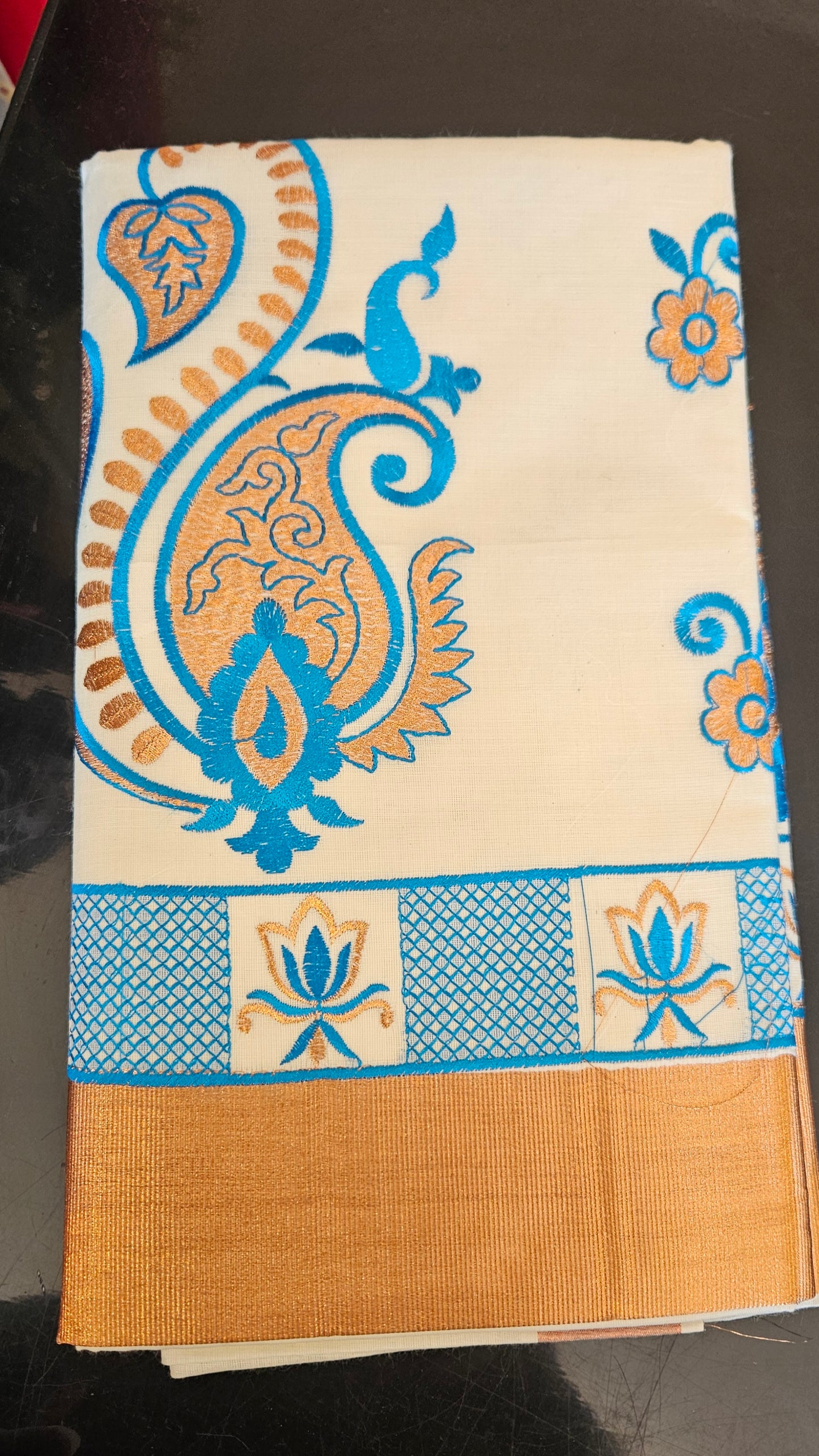 Kerala cotton saree with embroidery