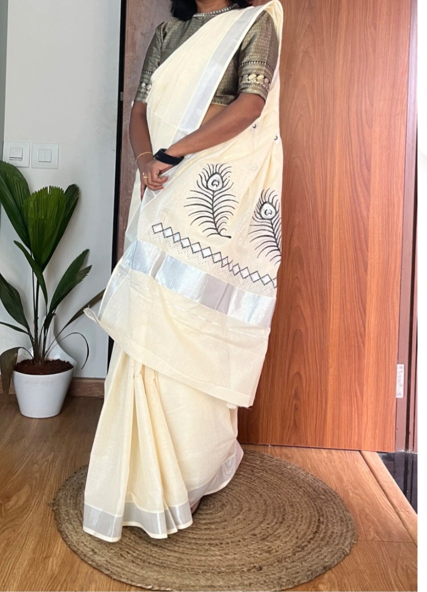 Kerala cotton saree with embroidery
