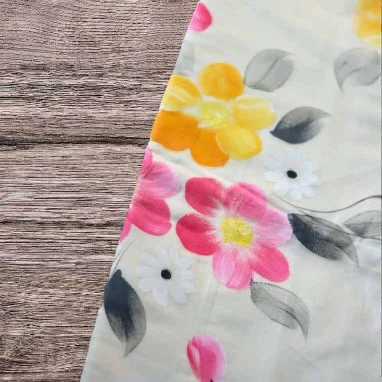Mul cotton based hand painted saree