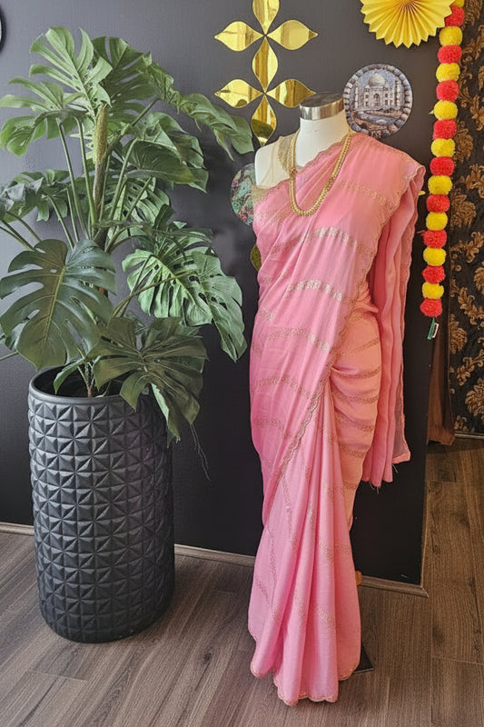 Chinnon silk saree with foil print design