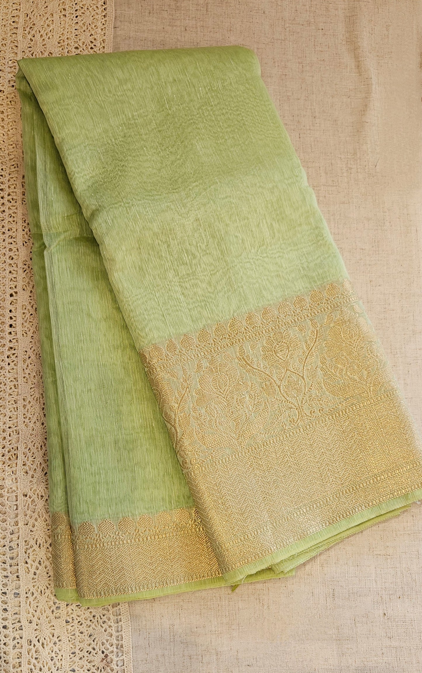 Silk linen Saree with Banarasi borders