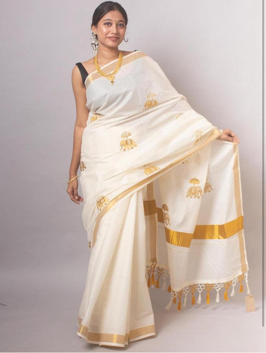 Kerala cotton saree with embroidery