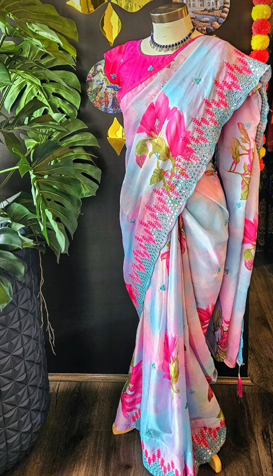 Georgette saree with mirrow work