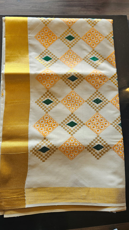 Kerala cotton saree with embroidery