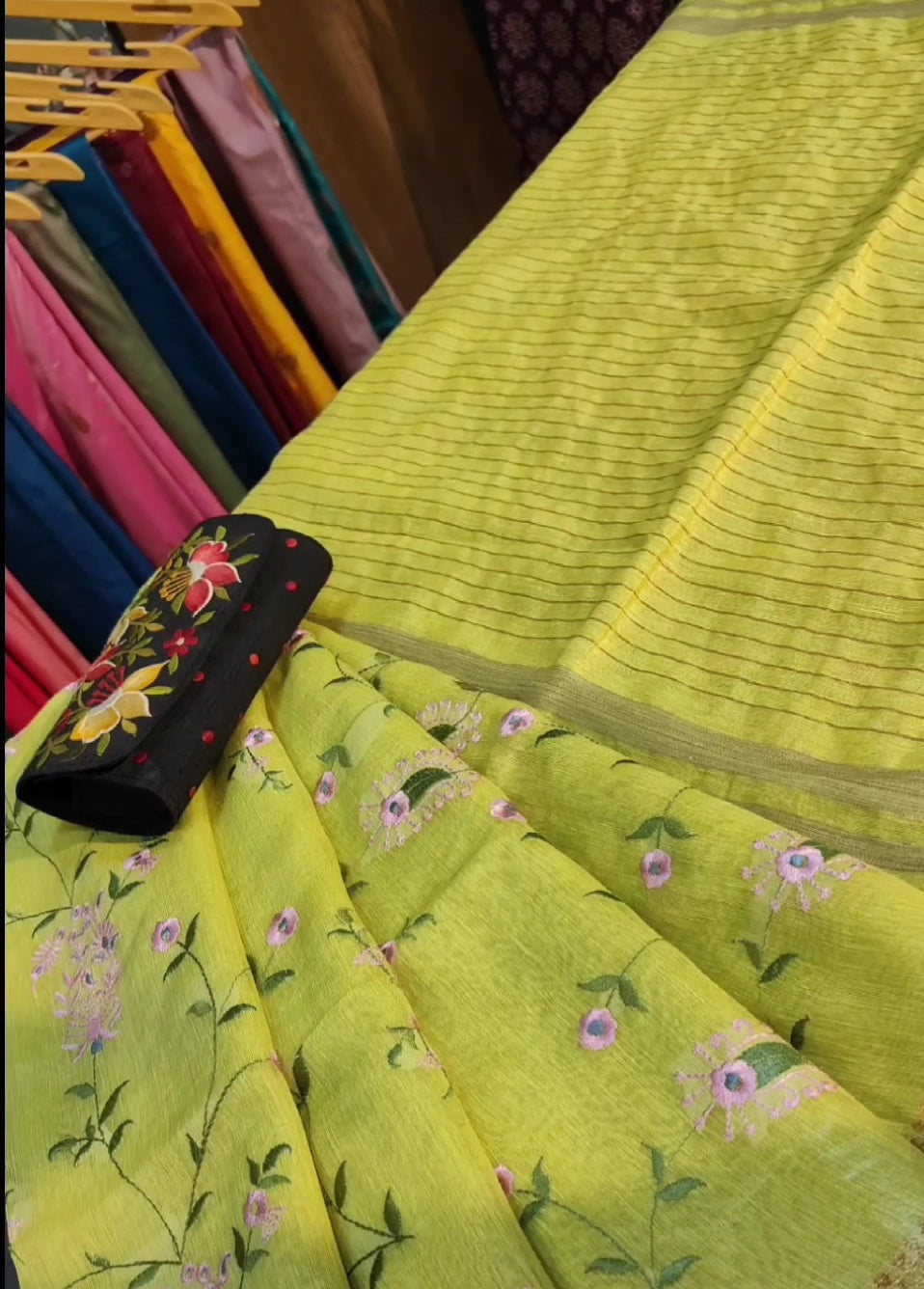 Silk linen with embroidery saree