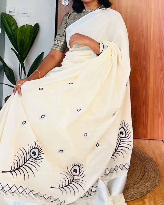 Kerala cotton saree with embroidery