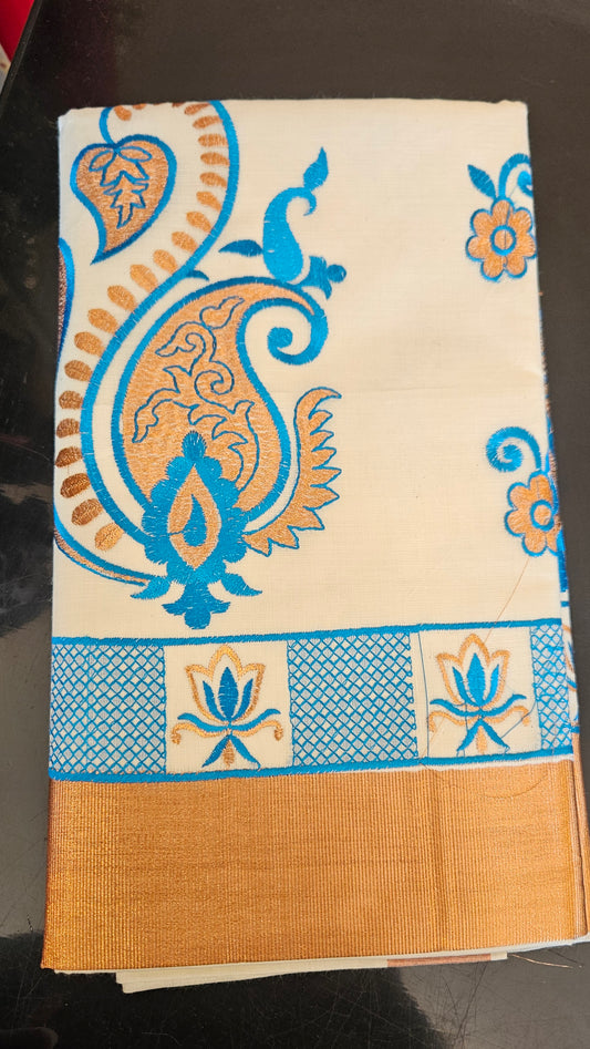 Kerala cotton saree with embroidery