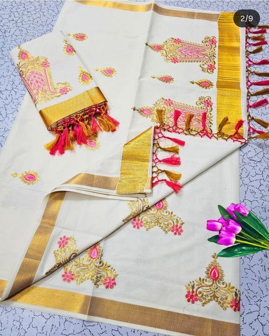 Kerala cotton saree with embroidery